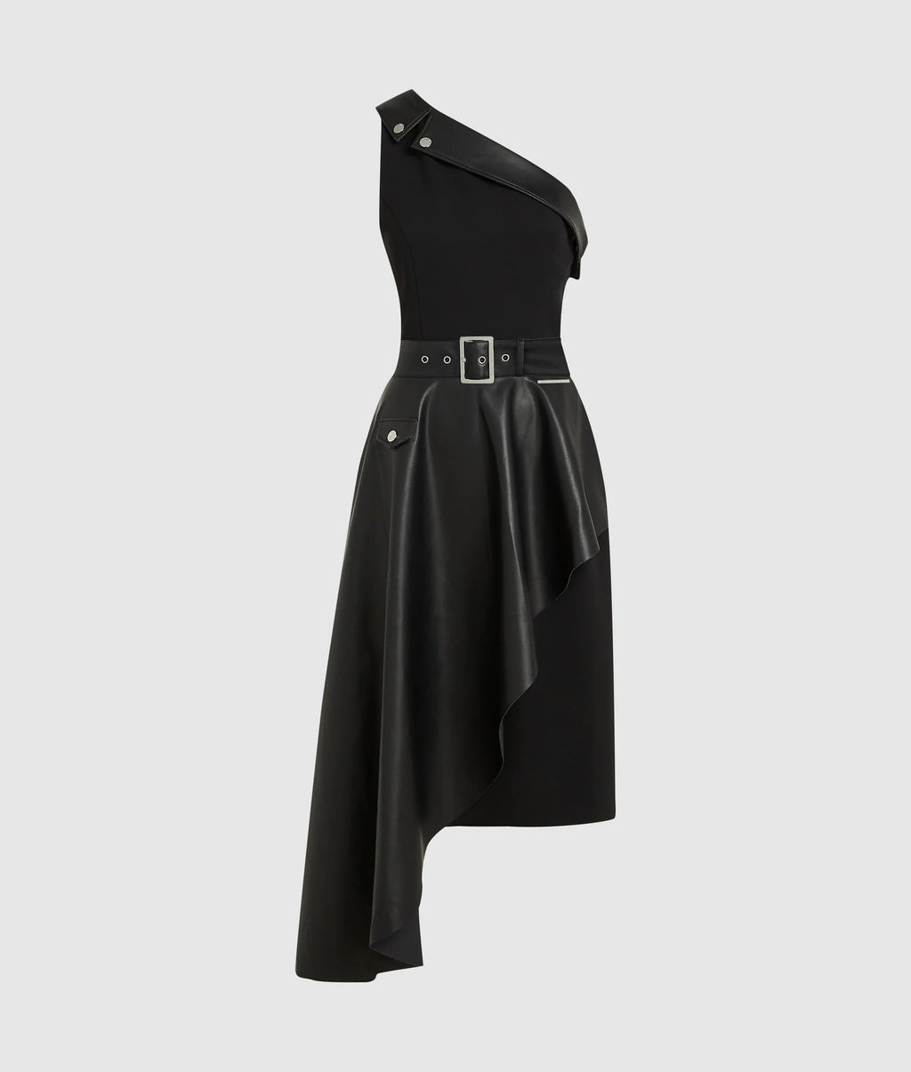 ONE-SHOULDER BIKER DRESS