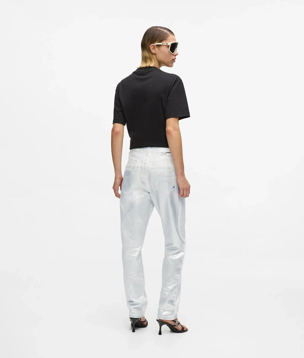 METALLIC SILVER MOM JEANS