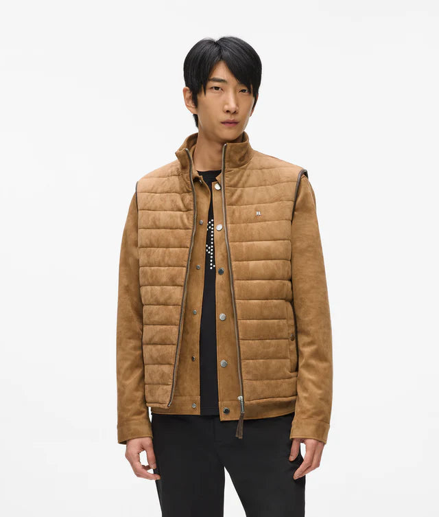 Quilted faux suede gilet jacket