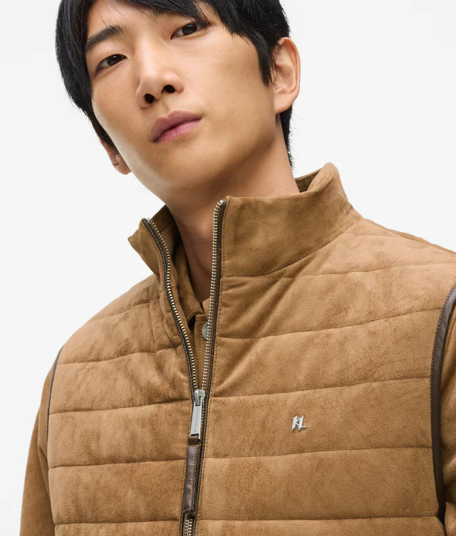 Quilted faux suede gilet jacket